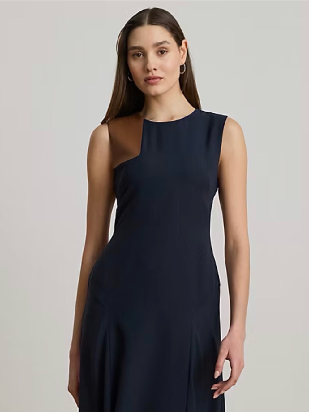 Faux-Leather-Trim Georgette Dress